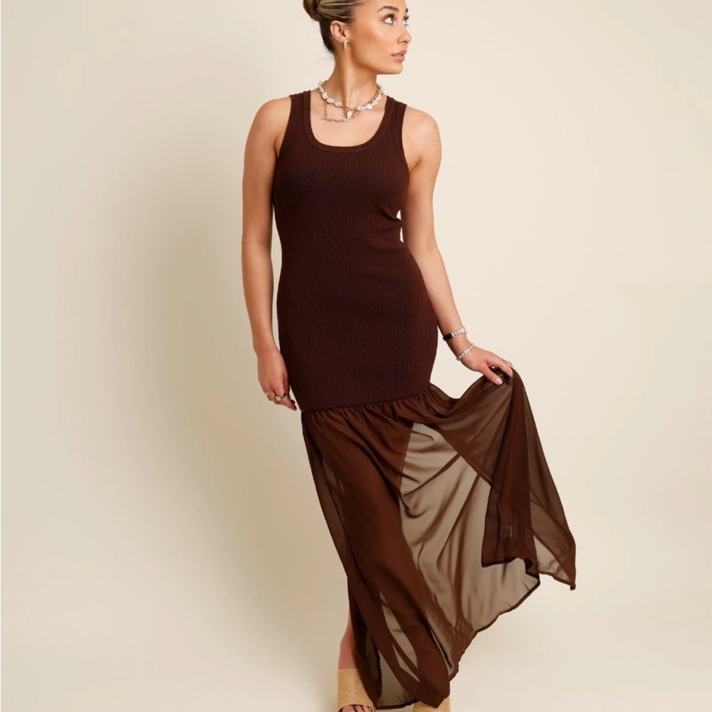 Brown Sleeveless Maxi Dress